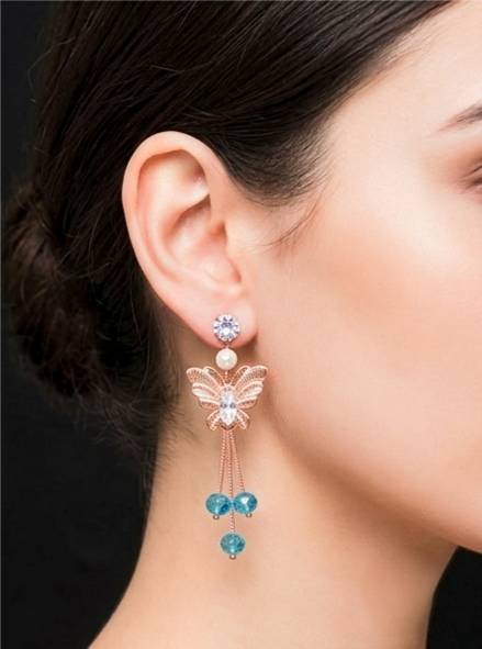 Aqua Butterfly Pearl Drop Earrings