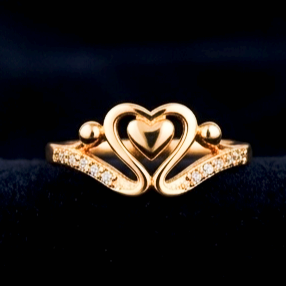 Elegant Golden Heart CZ Ring